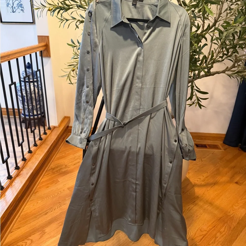 All Saints Teal High-Low Button Sleeve Dress - Picture 4 of 6